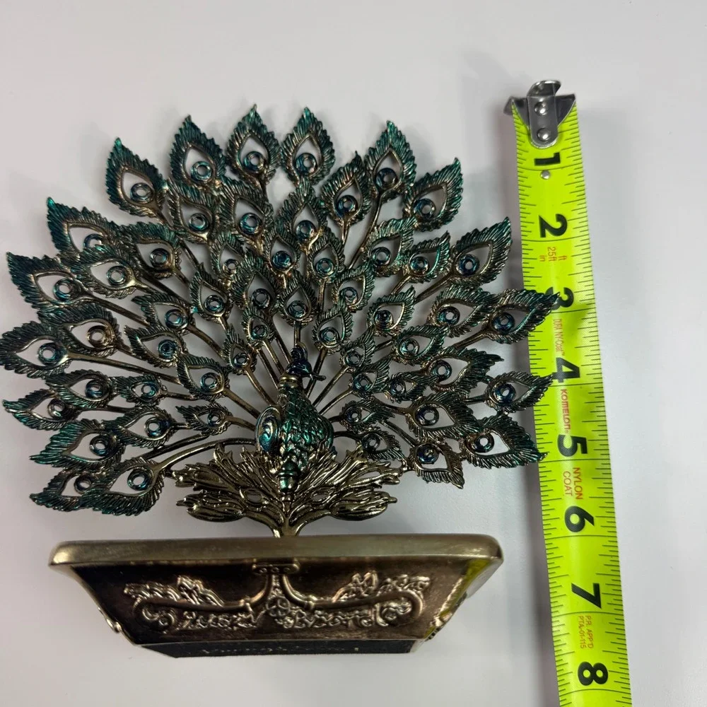 Peacock‎ Jewelry Holder Trinket Dish Teal Gold Metal Decorative Vanity Display